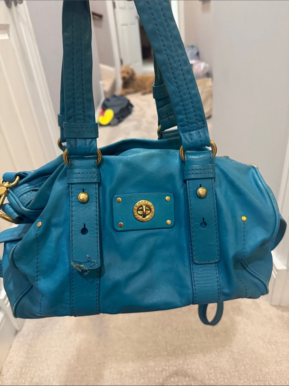 Marc by Marc Jacobs Totally Turlock Teal Leather Shoulder Bag with Gold Hardware